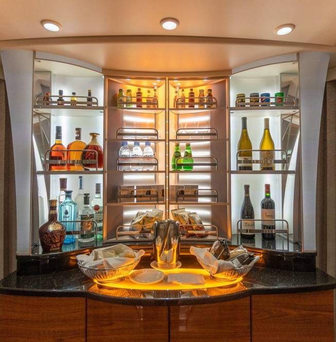 Lightweight granite stone bar installed in an airplane cabin.
