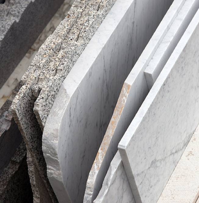 A stack of stone material offcuts.